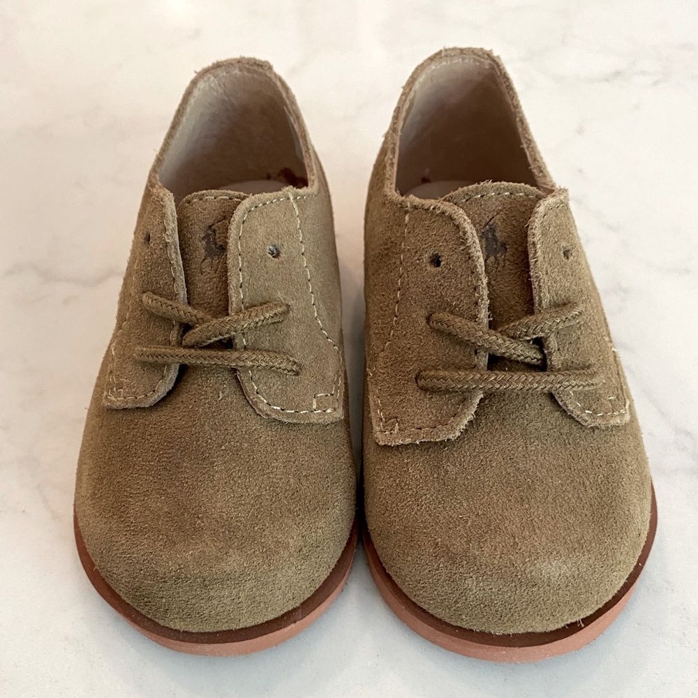 BRAND NEW!! Ralph Lauren Baby Boy Hazelnut Suede Oxfords, Size 4 / 9-12 months
